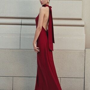 Elegant Burgundy Backless, Halter Dress from Commense